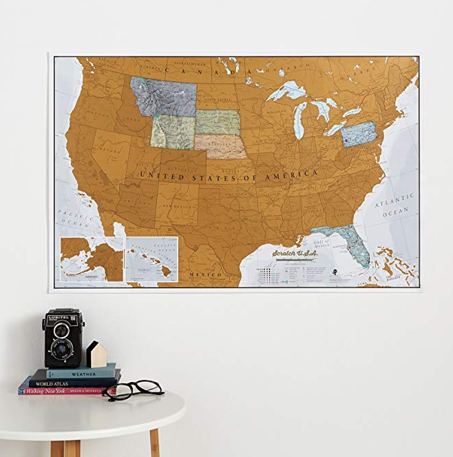 Popular Utah Blogger and Maskcara Beauty Artist Kelly Snider Valentines Day Gift Ideas for him; image of a scratch off United States Map from Amazon for the traveler. 