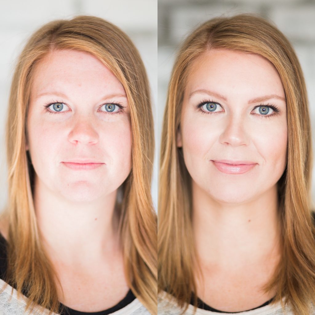 Maskcara Beauty iiiD Foundation reviewed by top US beauty blogger and Maskcara Artist, Kelly Snider. Before and after image of a redheaded model wearing Maskcara Beauty iiiD Foundation.