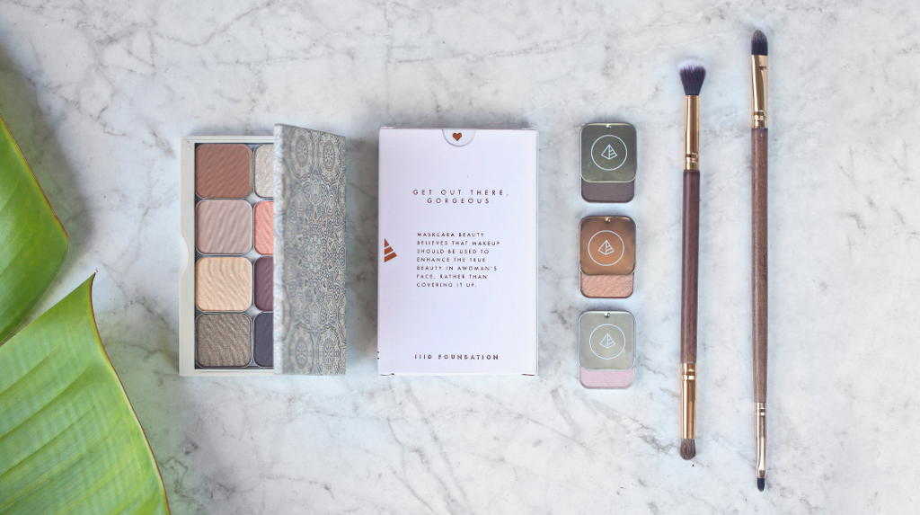 Sell Makeup From Home by popular Utah beauty blogger, Kelly Snider: image of a Maskcara makeup pallet and Maskcara applicaiton brushes.