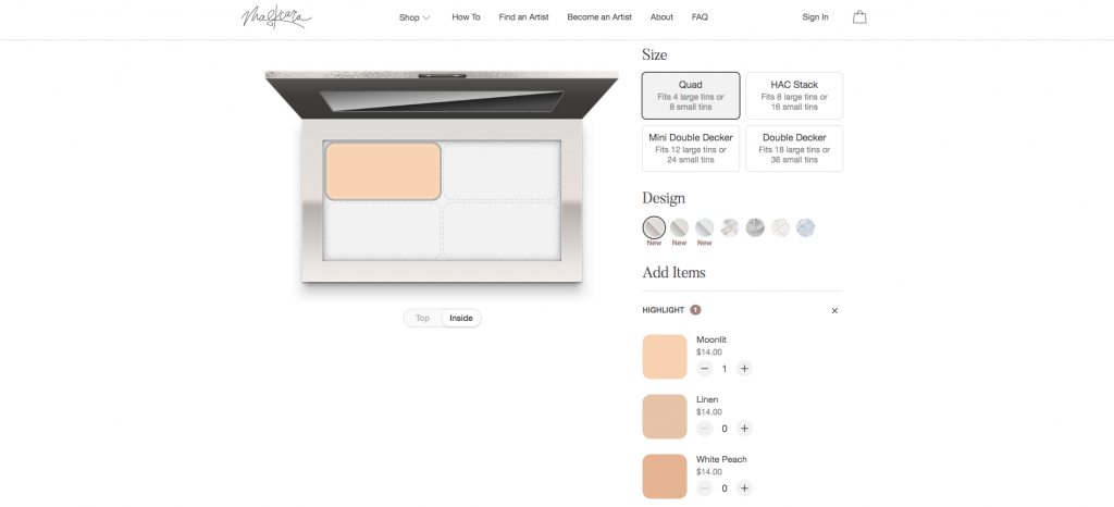 Popular Utah beauty blogger and independent Maskcara Beauty artist, Kelly Snider's step-by-step tutorial on how to use the Maskcara Palette builder; image from the Maskcara Beauty website demonstrating how to use the online Maskcara Palette builder.