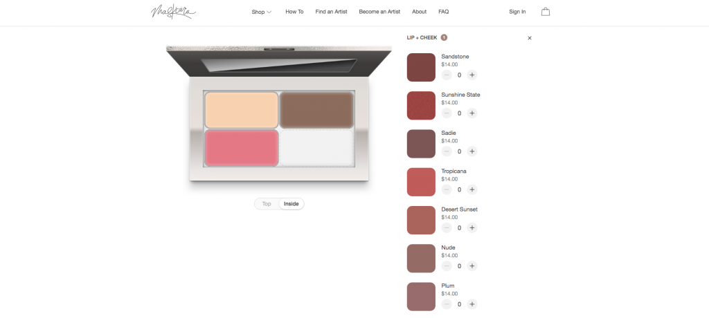 Popular Utah beauty blogger and independent Maskcara Beauty artist, Kelly Snider's step-by-step tutorial on how to use the Maskcara Palette builder; image from the Maskcara Beauty website demonstrating how to use the online Maskcara Palette builder.