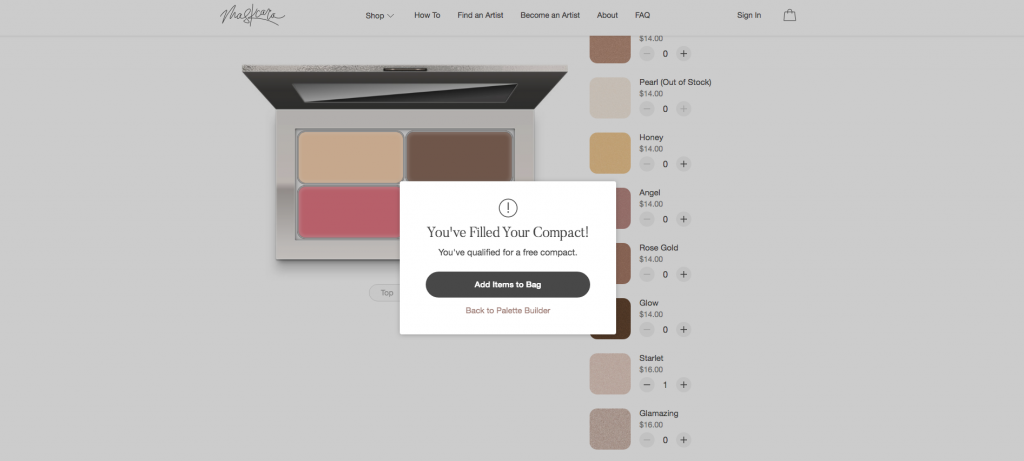 Popular Utah beauty blogger and independent Maskcara Beauty artist, Kelly Snider's step-by-step tutorial on how to use the Maskcara Palette builder; image from the Maskcara Beauty website demonstrating how to use the online Maskcara Palette builder.