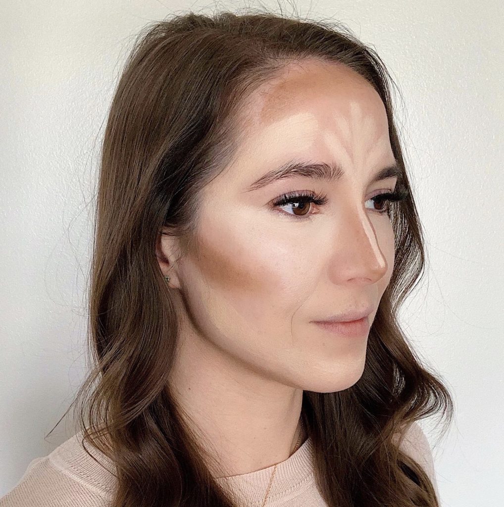 How to Contour in 5 Easy Steps by popular beauty blogger and top artist with Maskcara Beauty, Kelly Snider; Image of third step applying the contour color.