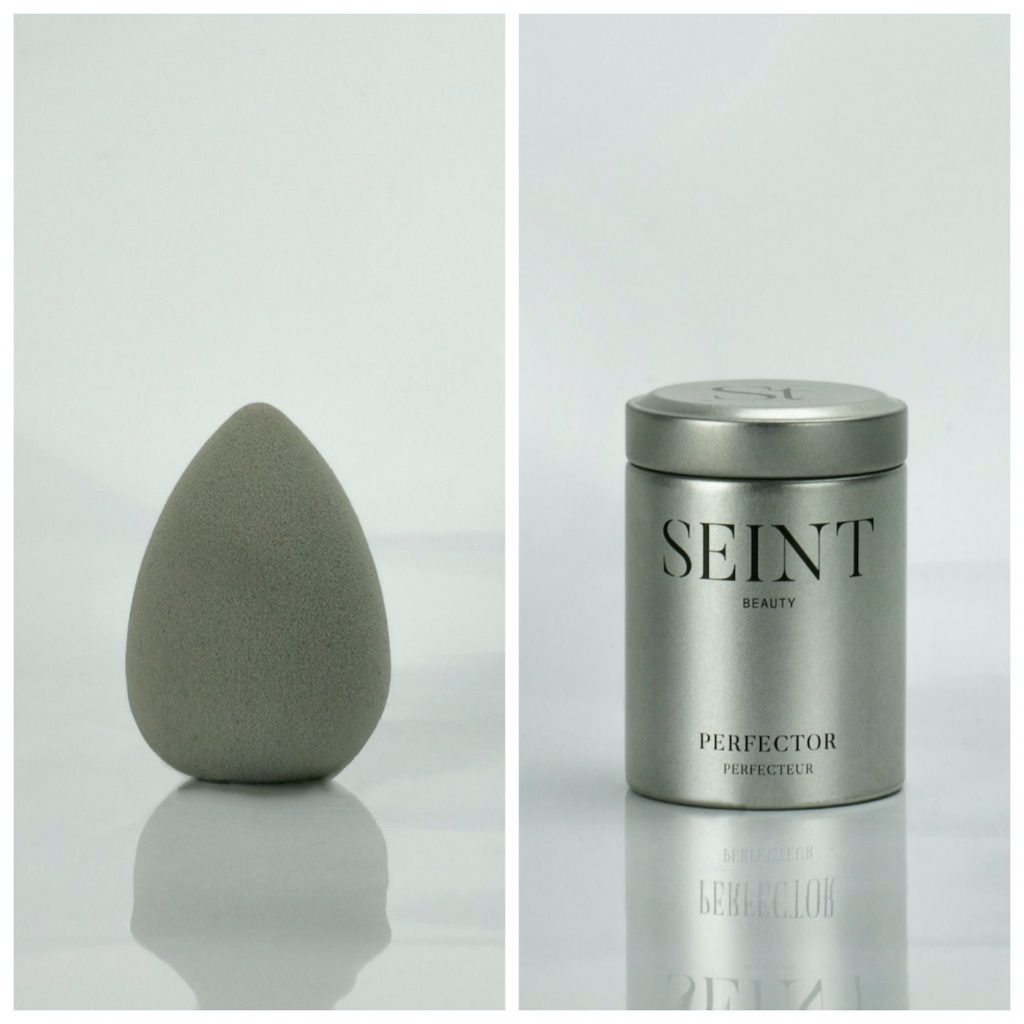 How to use a makeup sponge in 3 simple steps by popular blogger and seint artist, Kelly Snider. Image of a Seint Soft gray perfector sponge. 
