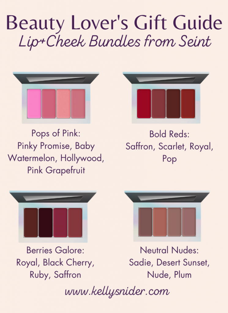 Lip + Cheek Bundles from Seint Beauty for the beauty lovers in your life. Find them on my beauty lover's gift guides here. www.kellysnider.com