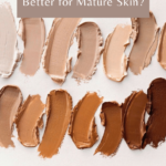 Picture of different makeup swatches titled "Is Cream Makeup Better for Mature Skin?" Kellysnider.com